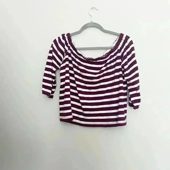 J.Crew off shoulder maroon striped top small - Picture 4 of 4
